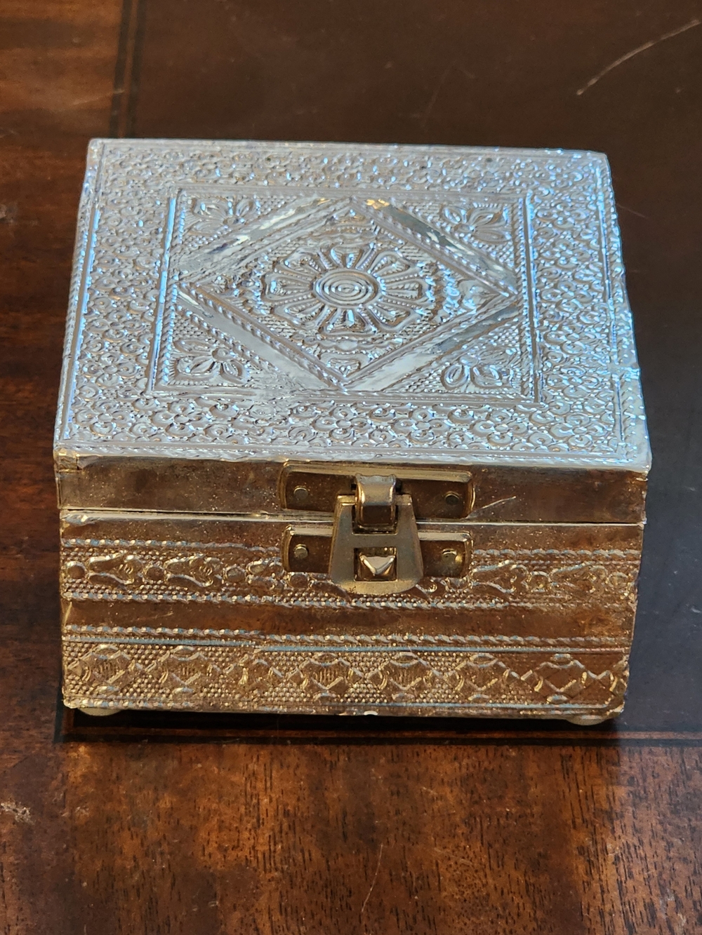 Handmade Silver Embossed Jewelry Trinket Box From India